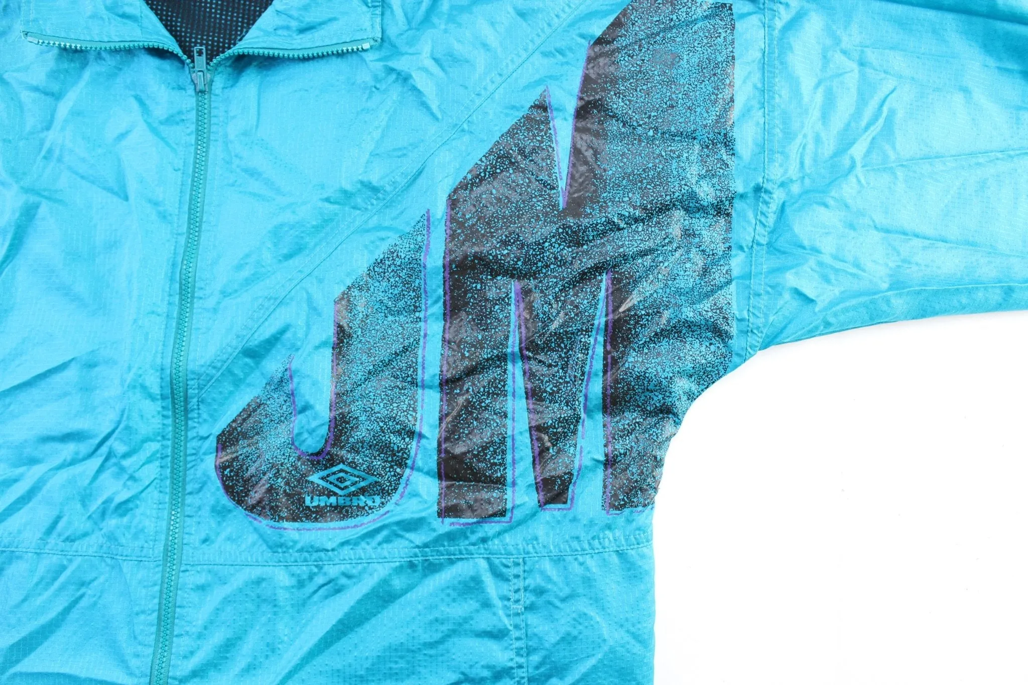 90's Umbro Logo Black & Aqua Windbreaker Jacket