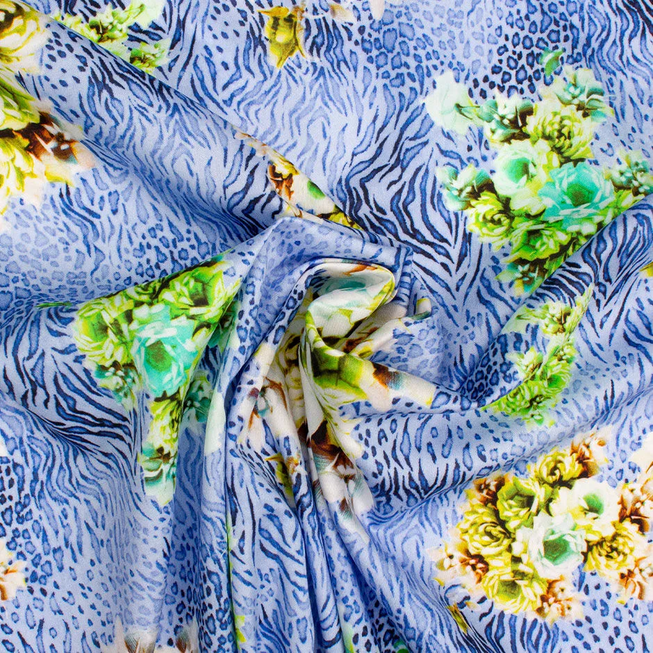 Animal & Floral Printed Blue Cotton