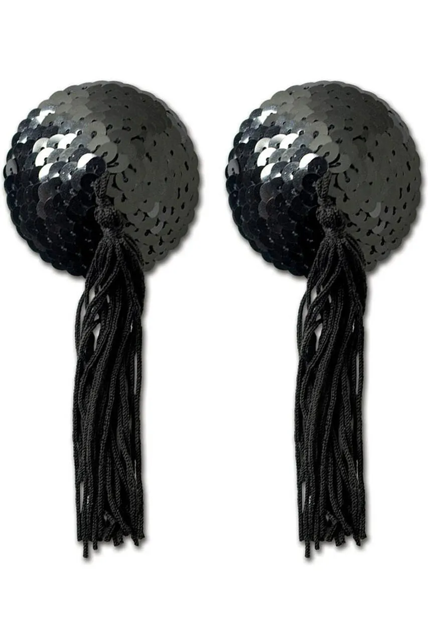 Black Sequin with Black Tassel Nipple Pasties