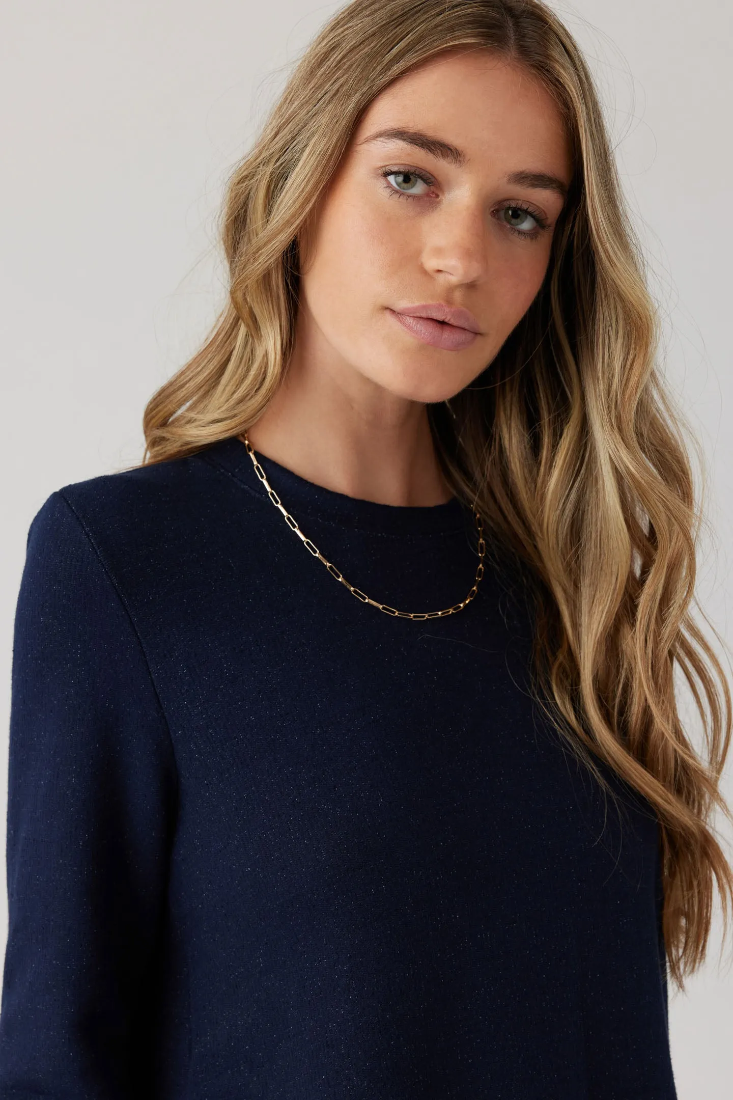 Brushed Boucle Long Sleeve Top - Indigo