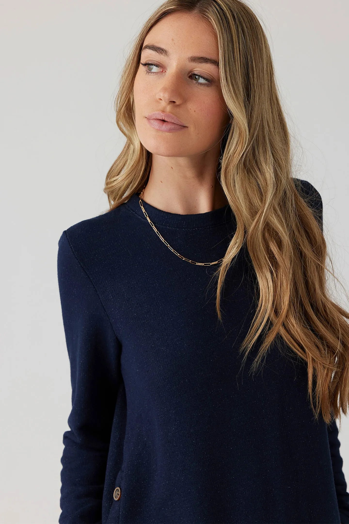 Brushed Boucle Long Sleeve Top - Indigo