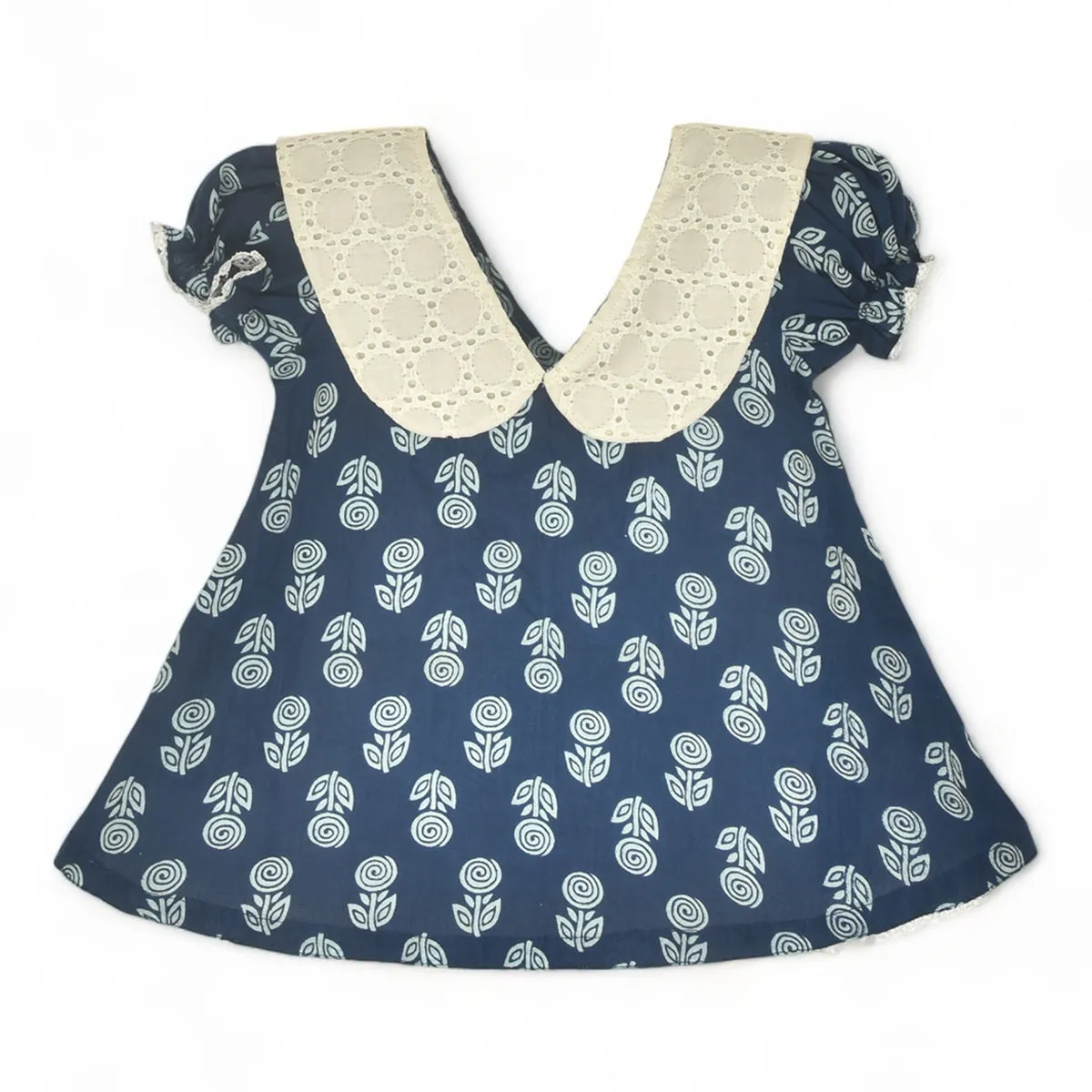 Cotton Dress for Baby Girl | Rose Design | Indigo Blue