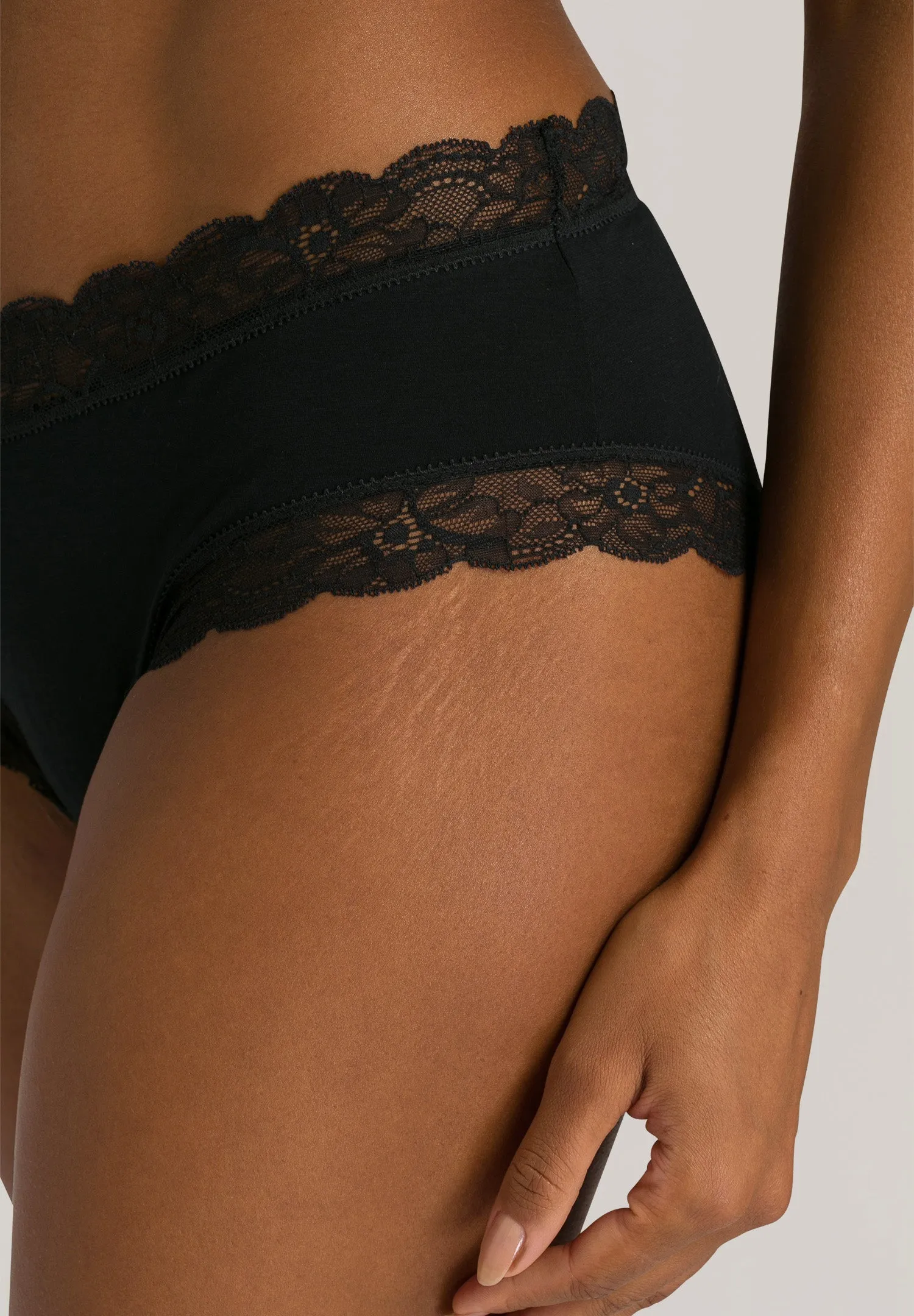 Cotton Lace Lace-Trim Cotton Hipster | Black 72438-019