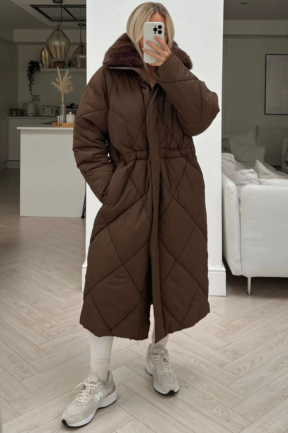 Dallas chocolate faux fur neck padded duvet coat