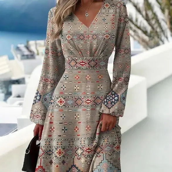 DressBetty - 2024 Spring New Slim Fit V-Neck Long Sleeve Floral Dress