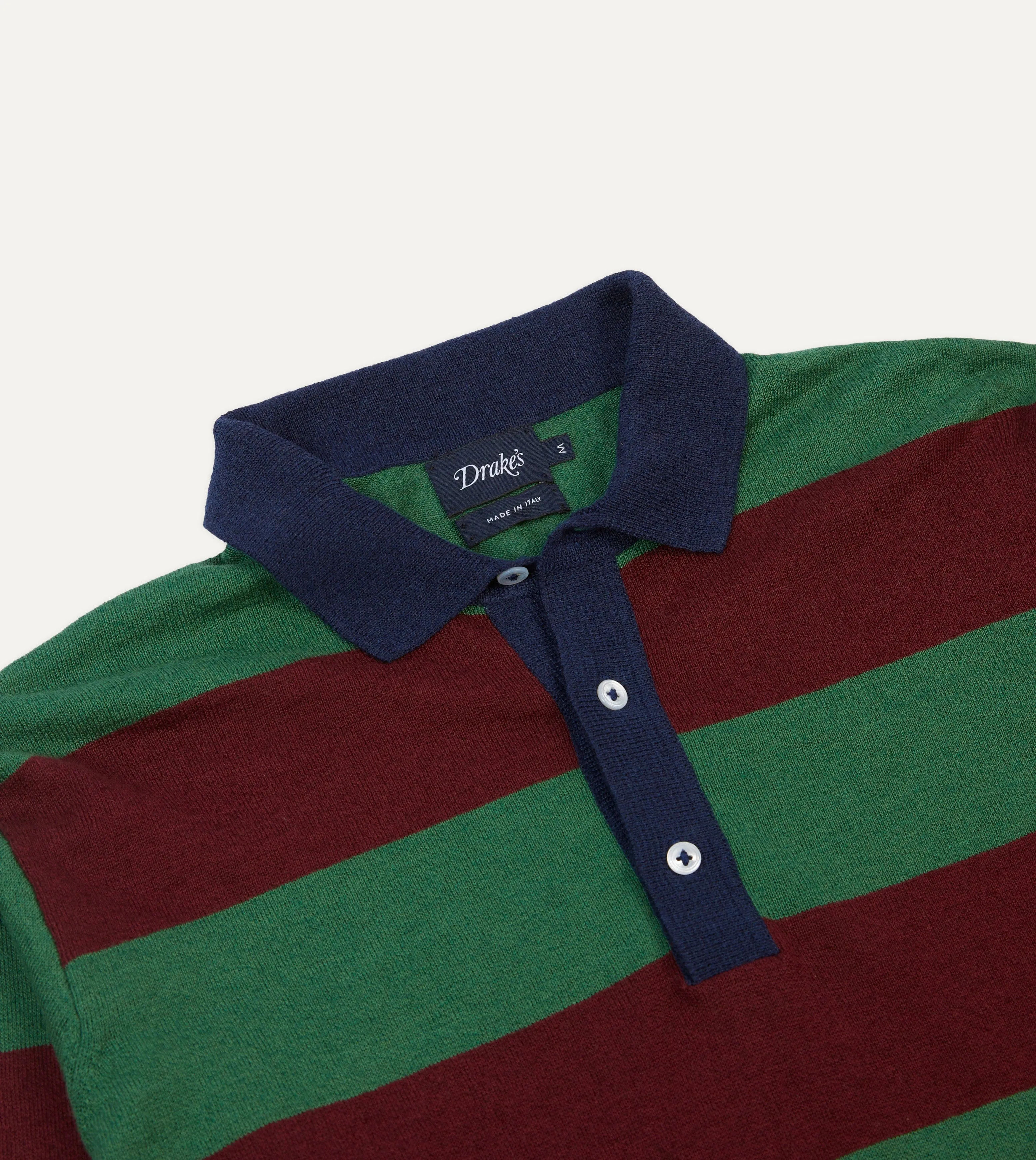 Green and Red Linen Cotton Knitted Rugby Shirt