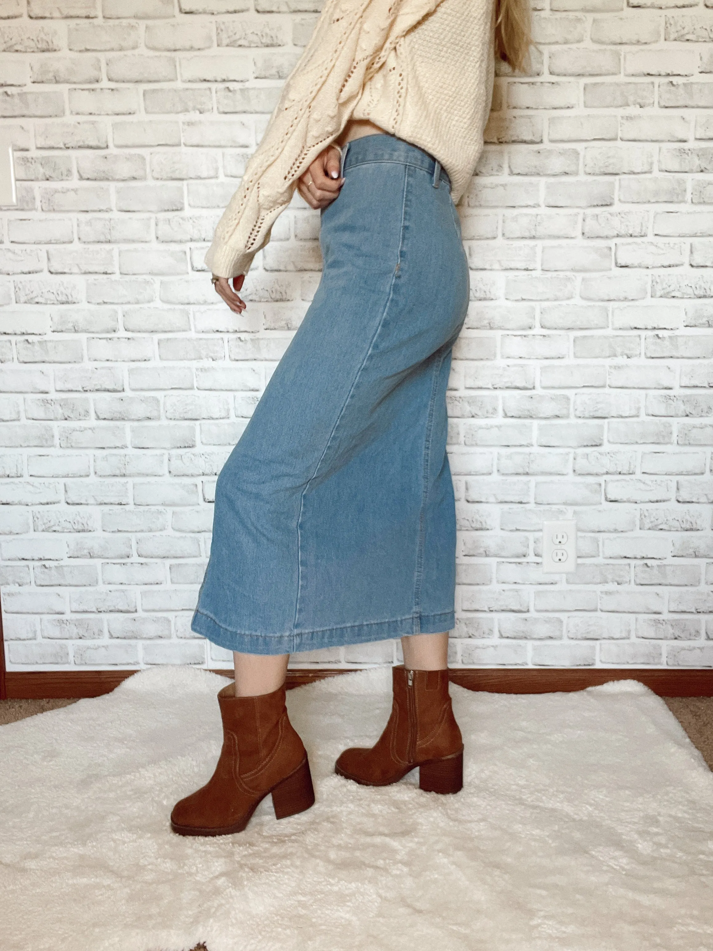 Irregular Buttoned Denim High-Rise Maxi Skirt