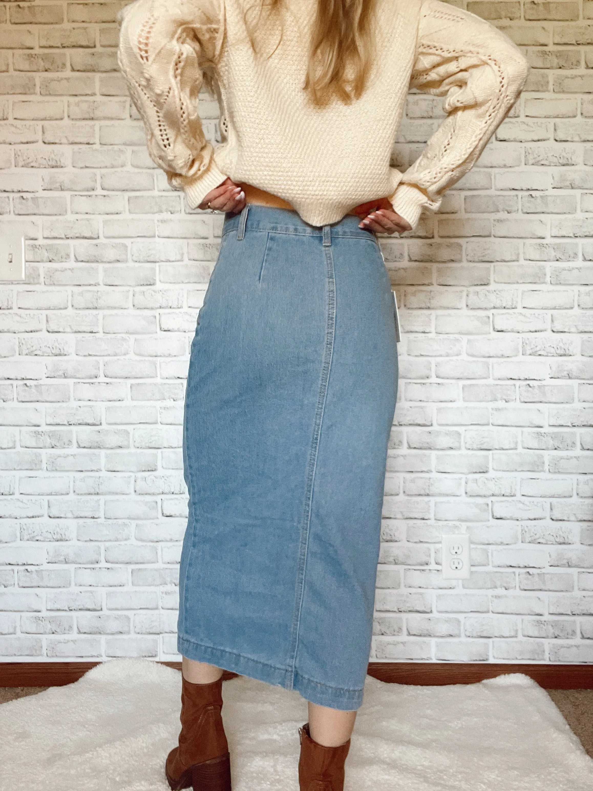 Irregular Buttoned Denim High-Rise Maxi Skirt