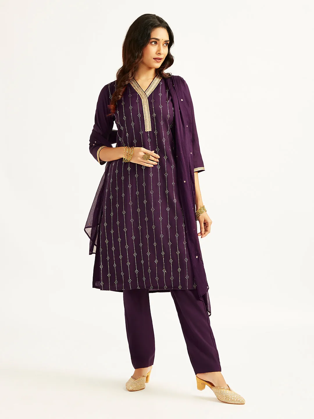 Jashvi Women's Purple Kurta Set