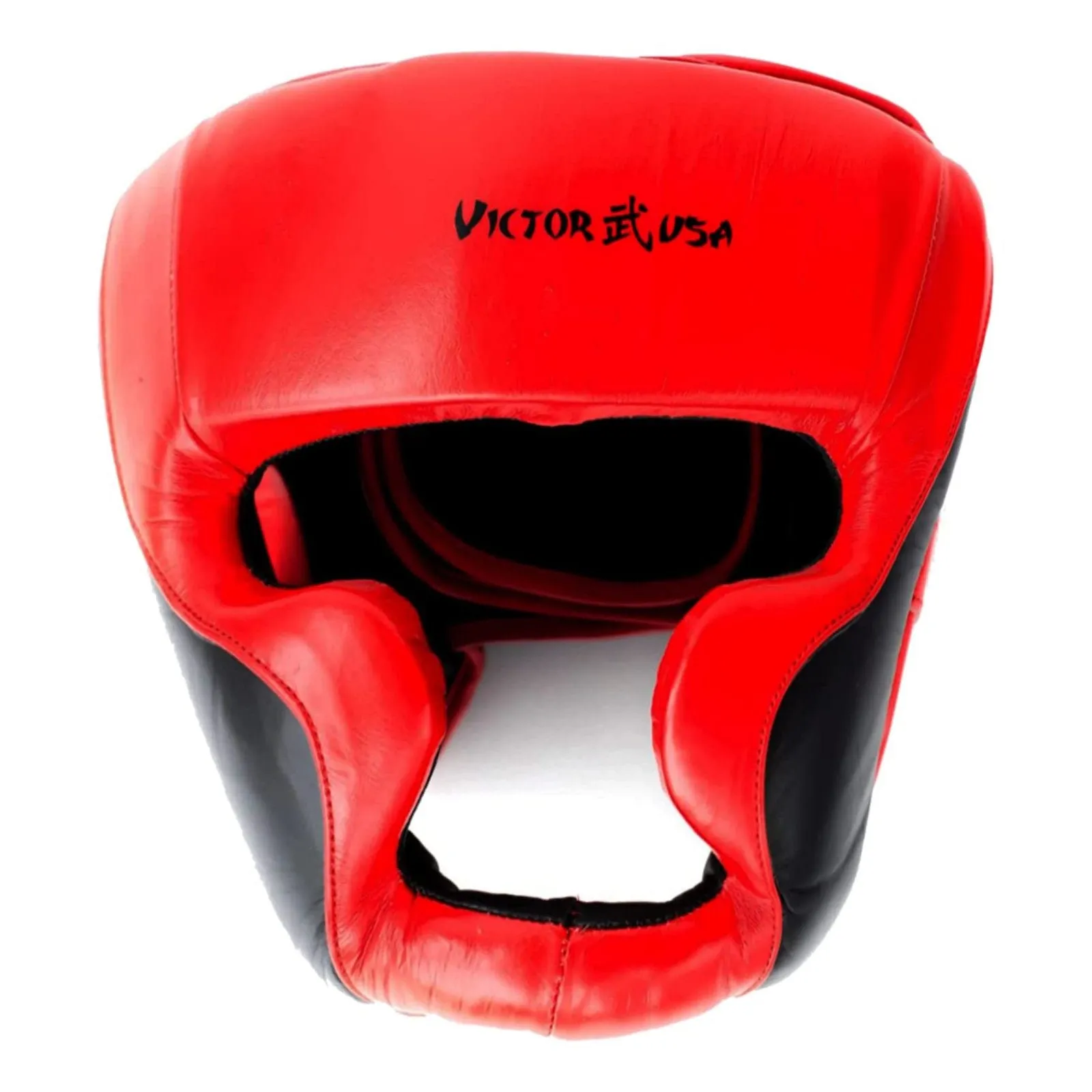 LEATHER BOXING HEADGEAR MMA SPARRING KICKBOXING RED-BLACK