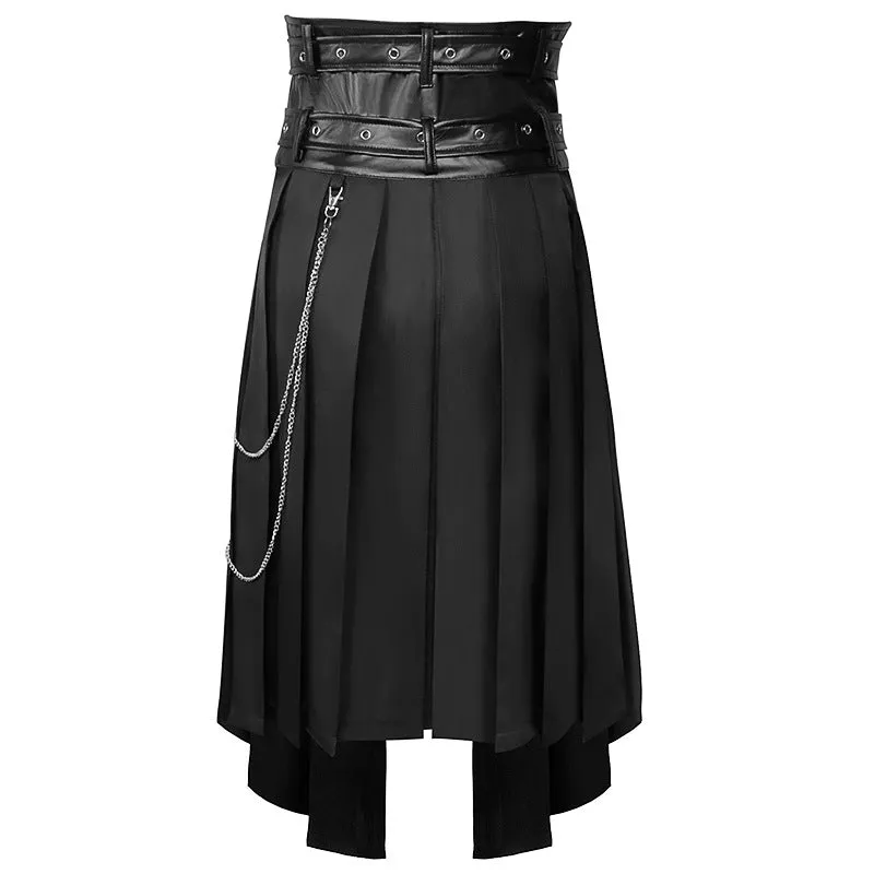 Men's Leather Skirts Medieval Cosplay Gothic Punk Maxi Chain Cosplay Skirt