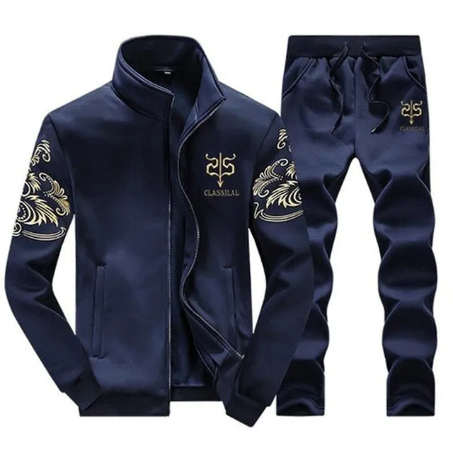 Men's Sportswear Sets 2019 Spring Autumn Male Casual Tracksuit Men 2 Piece Zipper Sweatshirt   Sweatpants Brand Track Suit Set