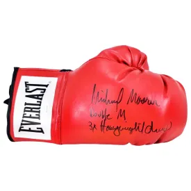 Michael Moorer Signed Double M 3x Heavyweight Champ Inscription Red Boxing Glove (JSA)