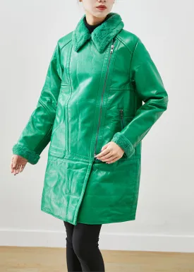 Natural Green Zip Up Patchwork Duck Down Faux Leather Coats Winter ML1928