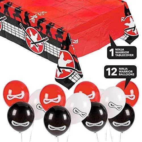 Ninja Party Supplies - Ninja Warrior Table Decorations (Balloons and Plastic Table Cover Set)