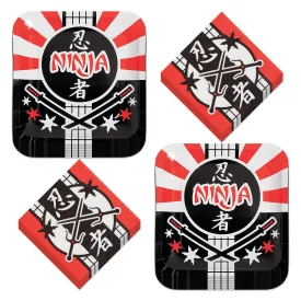 Ninja Warrior Party Square Paper Dinner Plates and Lunch Napkins (Serves 16)