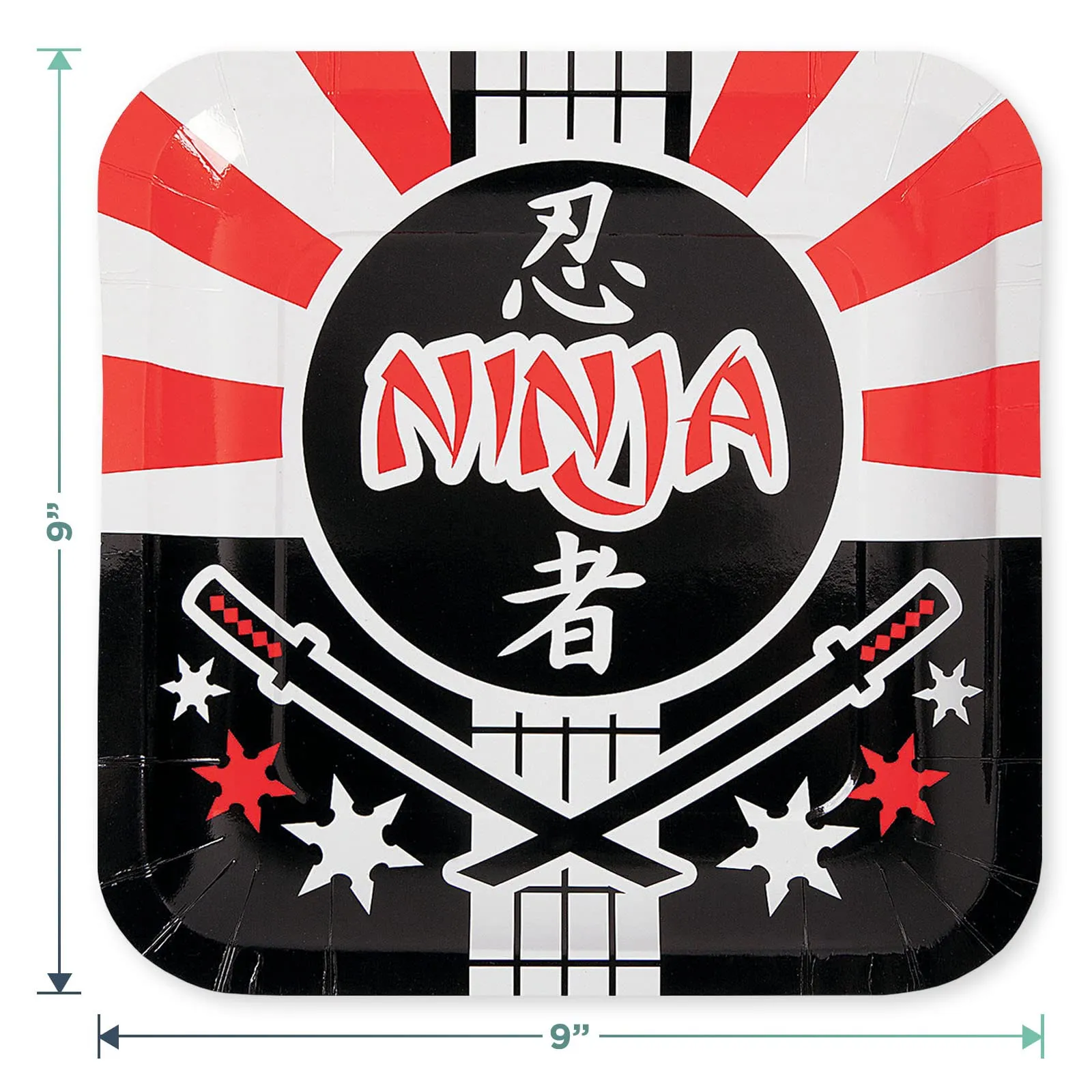 Ninja Warrior Party Square Paper Dinner Plates and Lunch Napkins (Serves 16)