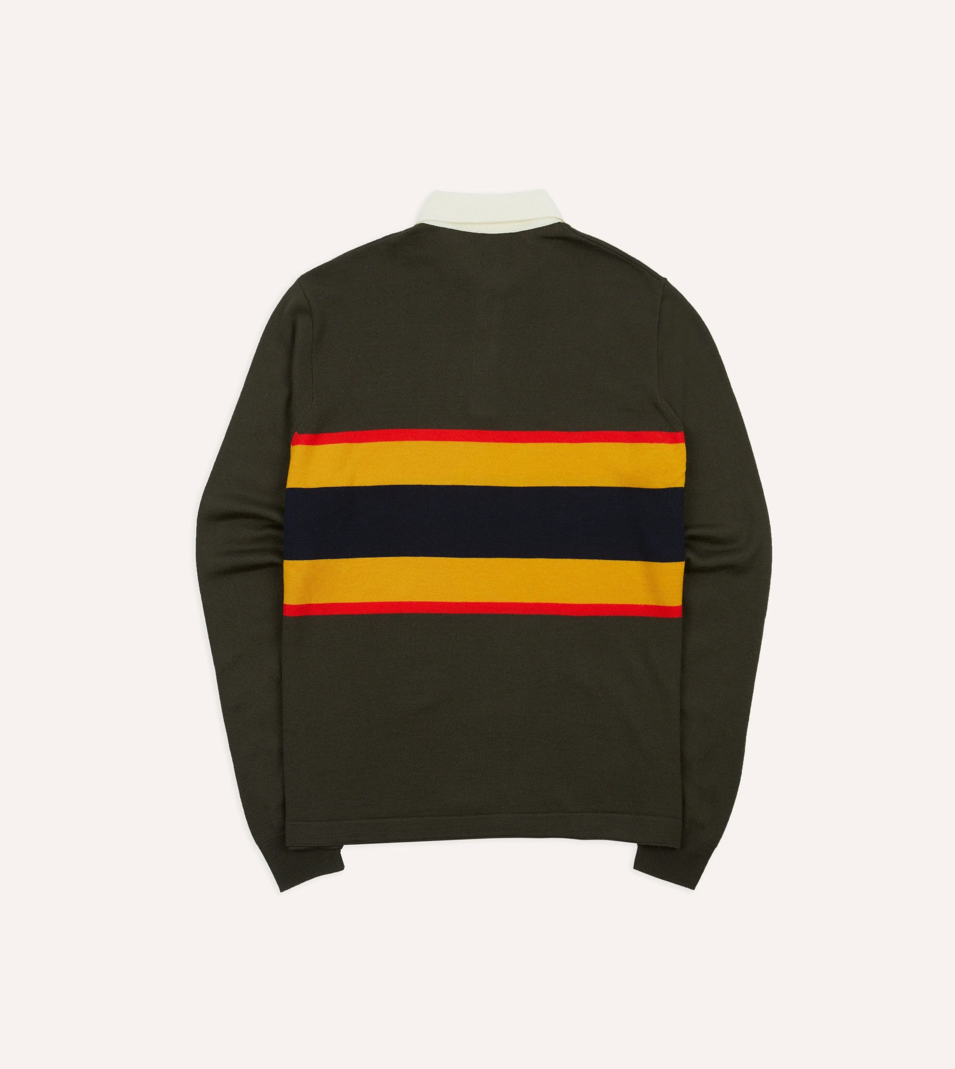 Olive Centre Stripe Wool Knitted Rugby Shirt