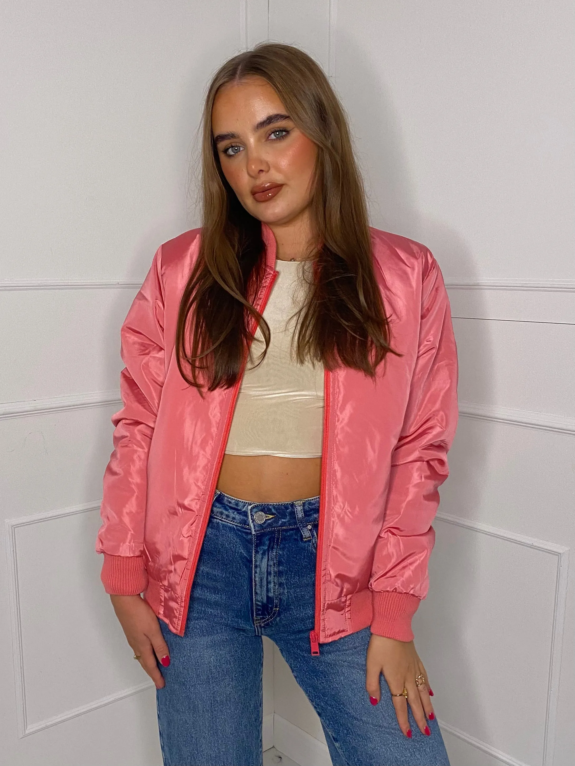 Oversized Bomber Jacket - Pink