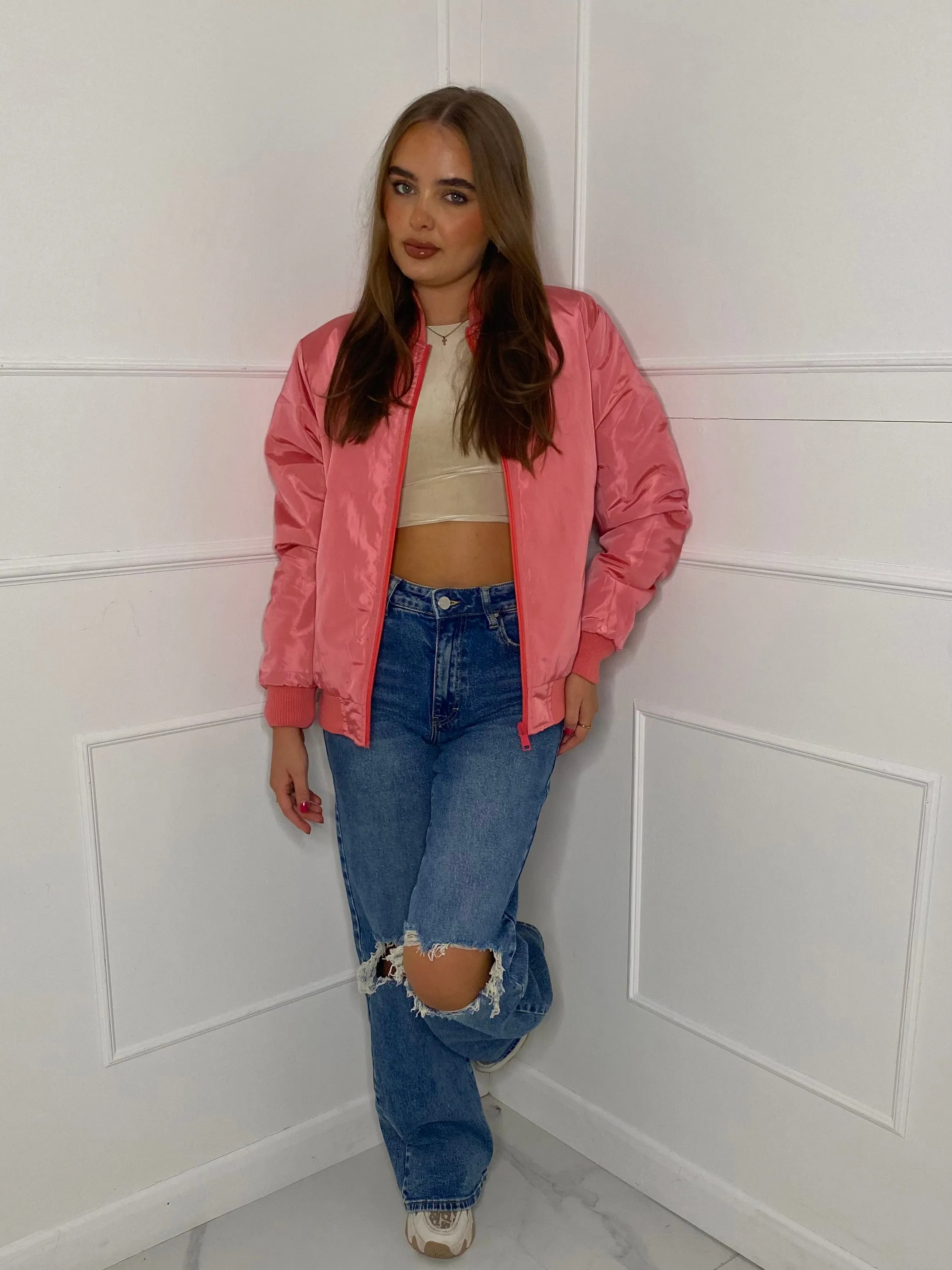 Oversized Bomber Jacket - Pink