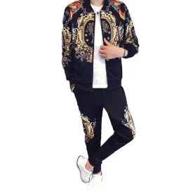 Rare Hip Hop Tracksuit Jacket Suit Men's 2 Pieces Gold Print Sportswear Casual Size M, L, XL, 2XL, 3XL, 4XL, 5XL