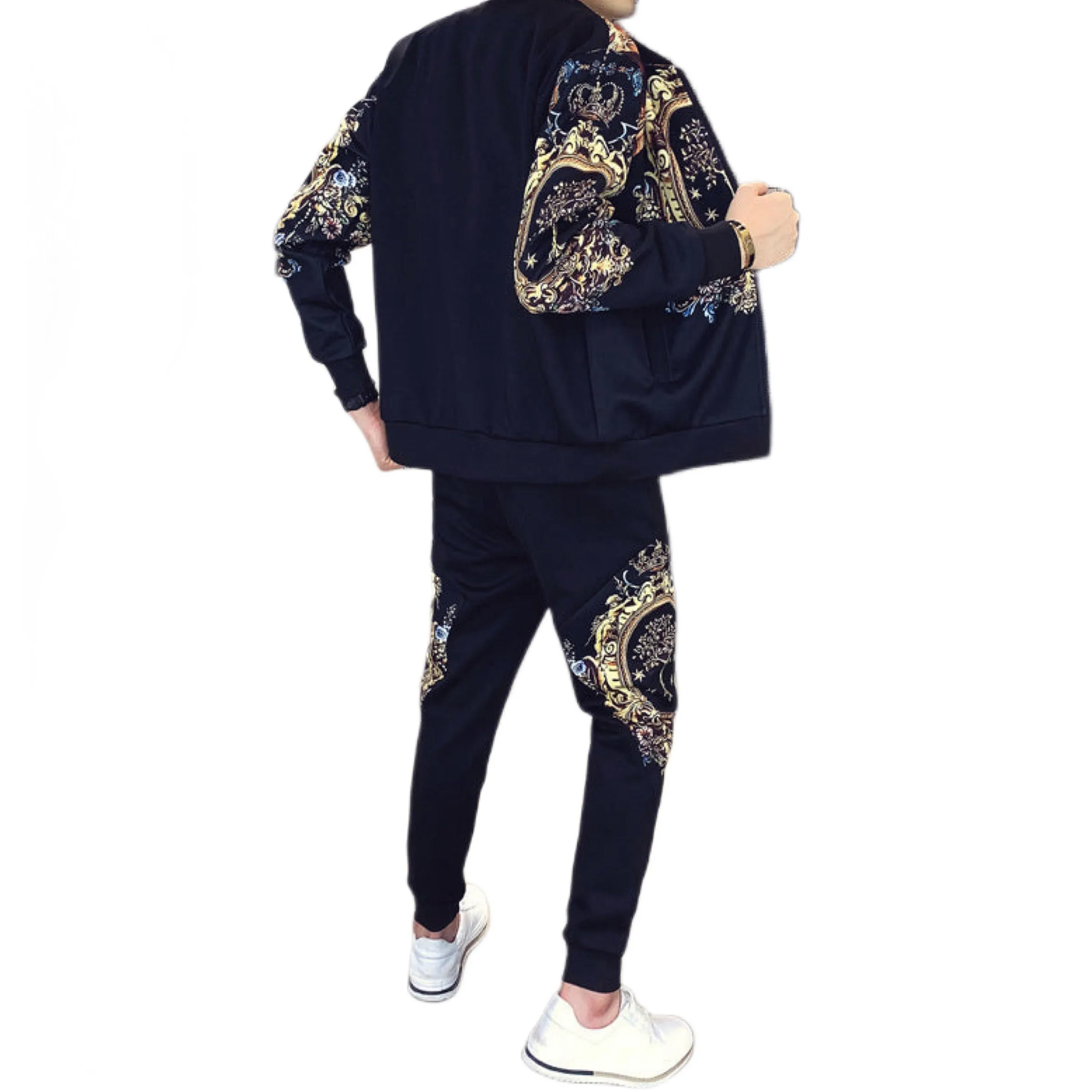 Rare Hip Hop Tracksuit Jacket Suit Men's 2 Pieces Gold Print Sportswear Casual Size M, L, XL, 2XL, 3XL, 4XL, 5XL