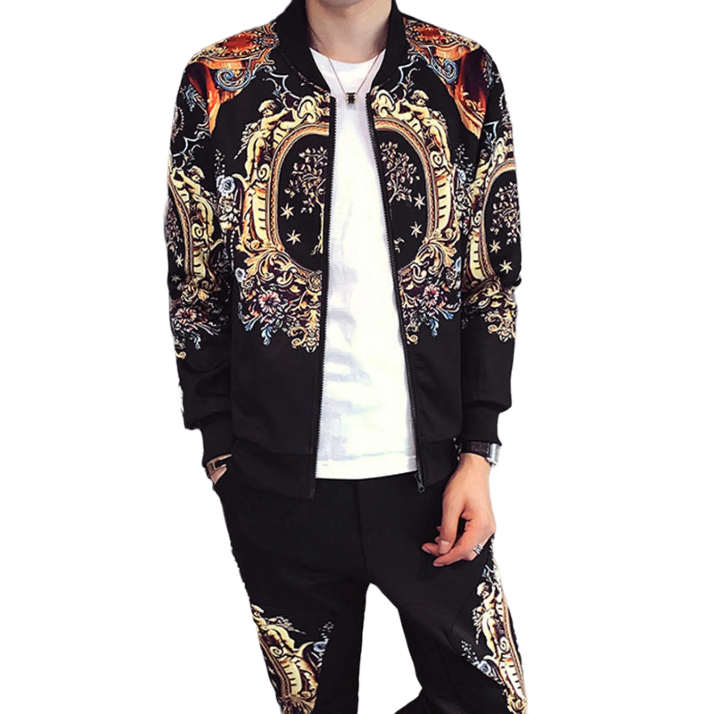 Rare Hip Hop Tracksuit Jacket Suit Men's 2 Pieces Gold Print Sportswear Casual Size M, L, XL, 2XL, 3XL, 4XL, 5XL