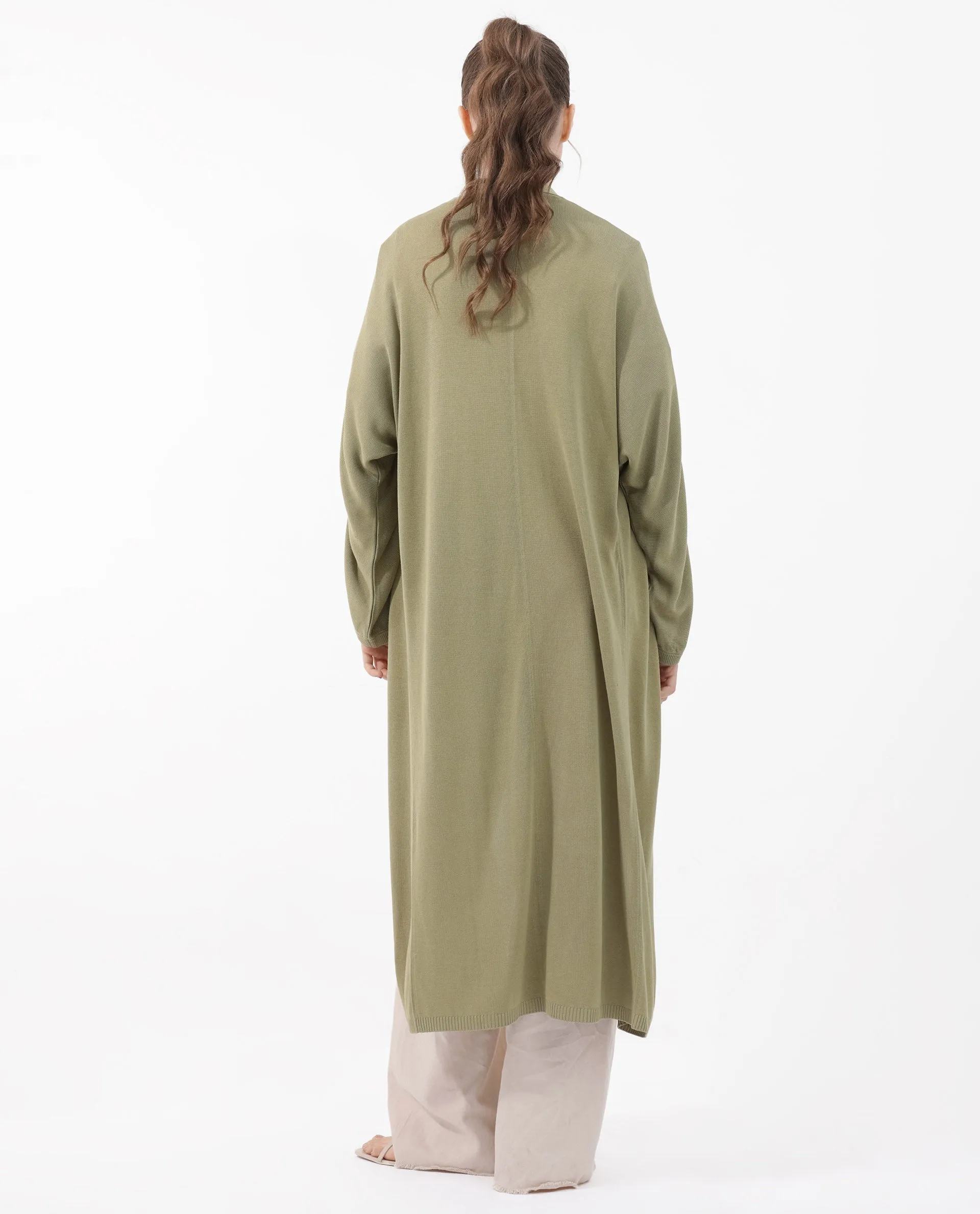 Rareism Women Keya Pastel Green Cotton Fabric Full Sleeves Extended Sleeve Relaxed Fit Plain Midi Shrug