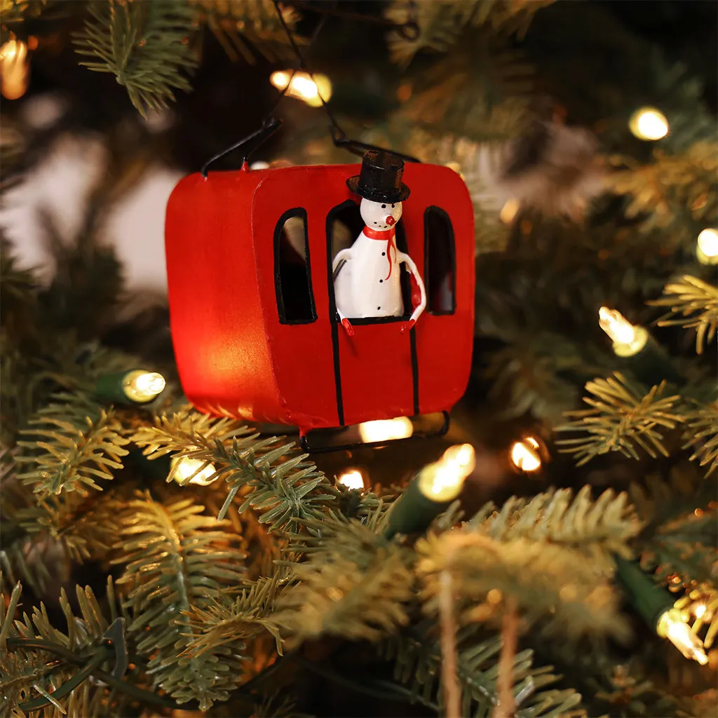 Santa and Snowman in Ski Lift Christmas Ornament