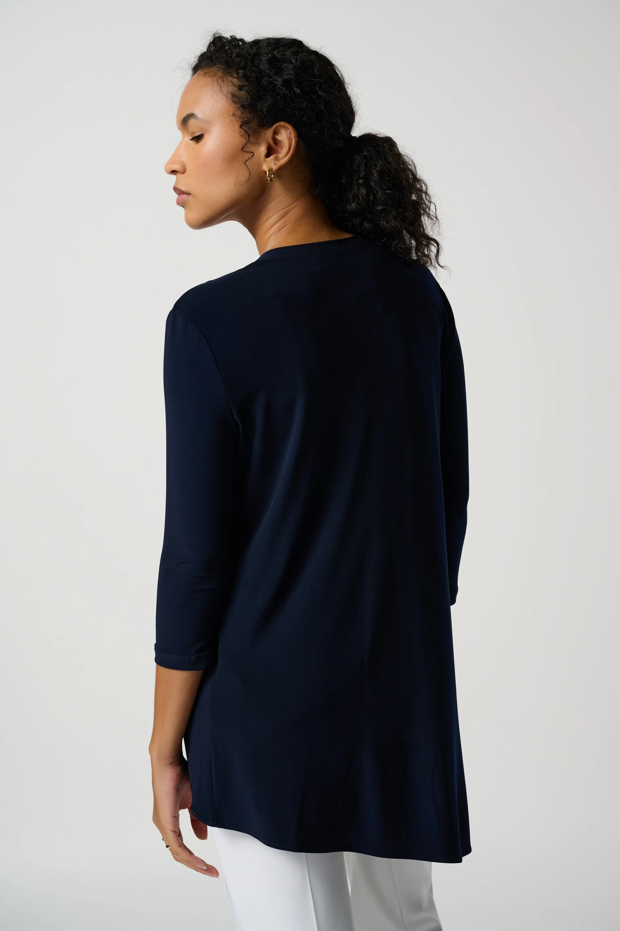 Silky Knit Asymmetric Tunic, Midnight Blue