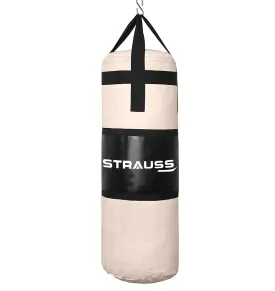 Strauss Canvas Heavy Duty Filled Gym Punching Bag|Hanging S Hook, Zippered Top Head Closure,Heavy Straps|Ideal for Boxing, MMA,Muay Thai|Boxing Bag for Home Gym & Fitness Training|3 Feet,(Cream/Black)