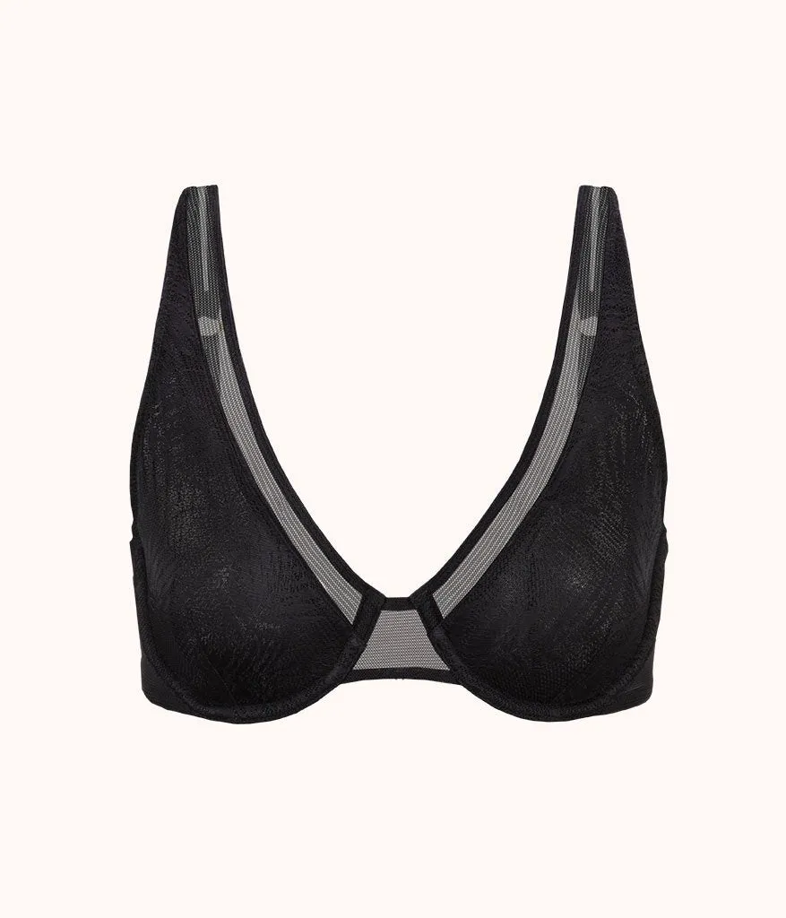 The Smooth Lace Plunge Bra: Jet Black