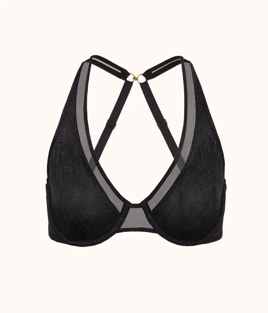 The Smooth Lace Plunge Bra: Jet Black