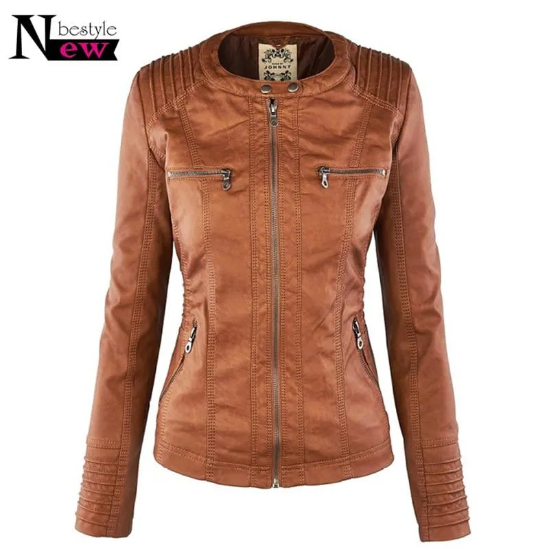 Women Faux Leather Hooded Jacket Female Slim Fit Short Motorcycle Jacket