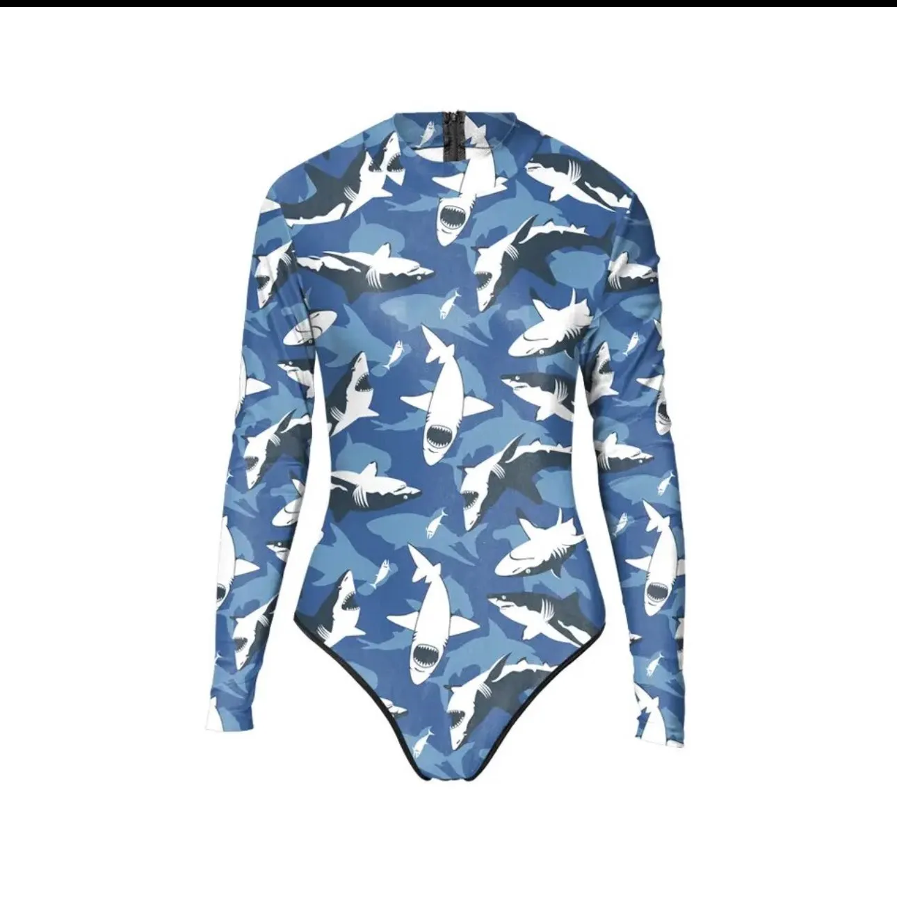 Women Rashguard Long Sleeve: Shark Print