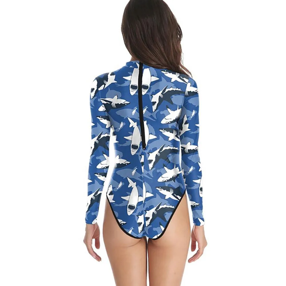 Women Rashguard Long Sleeve: Shark Print