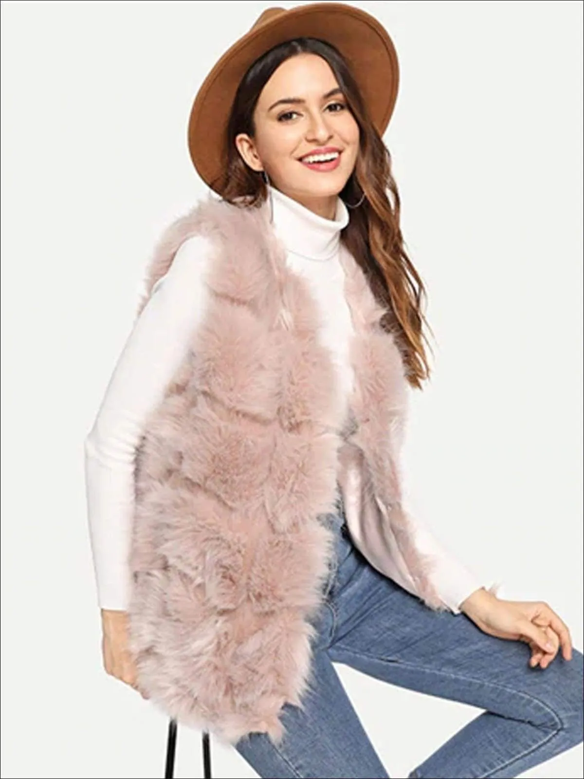 Women's Fashion Open Front Deluxe Faux Fur Vest