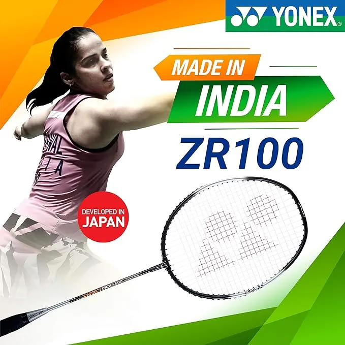 Yonex ZR-100 Light Black/White Badminton Racket Prestrung - Made in India (Black)